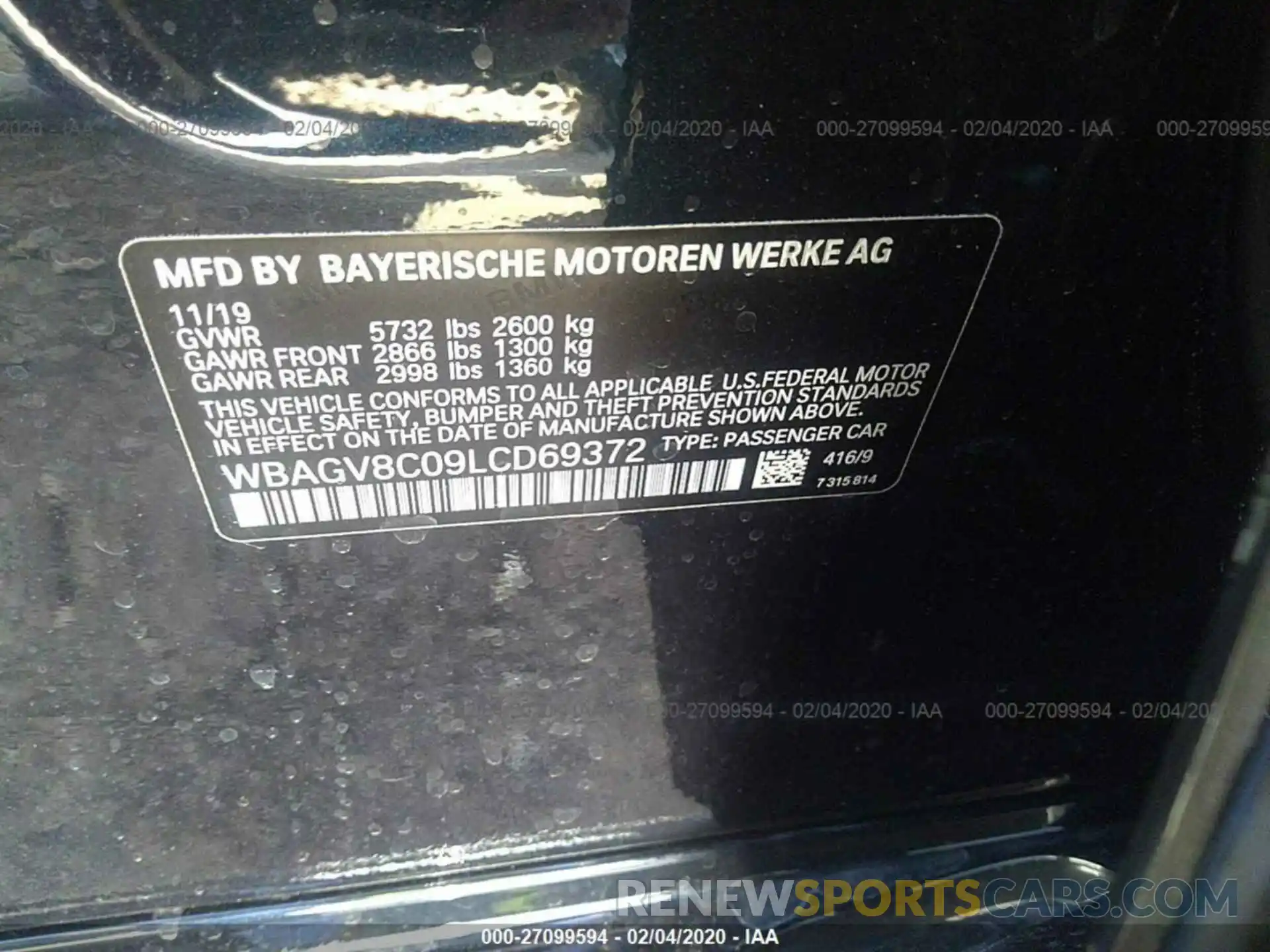 9 Photograph of a damaged car WBAGV8C09LCD69372 BMW M850XI 2020