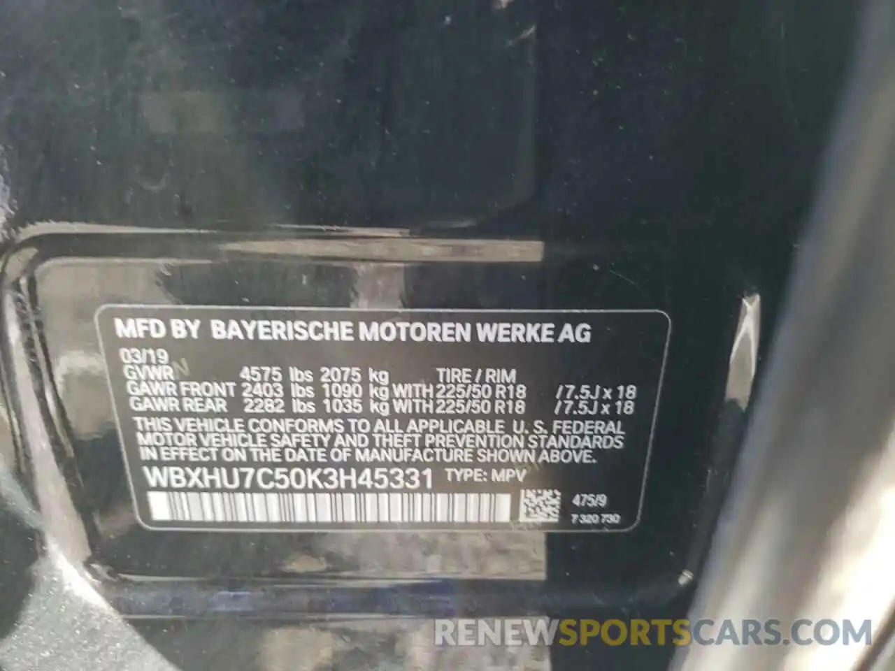 10 Photograph of a damaged car WBXHU7C50K3H45331 BMW X1 2019