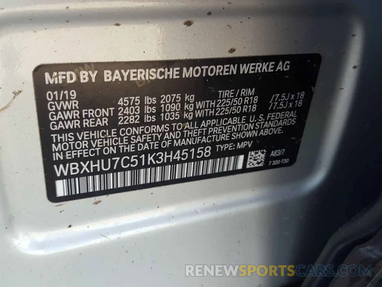 10 Photograph of a damaged car WBXHU7C51K3H45158 BMW X1 2019