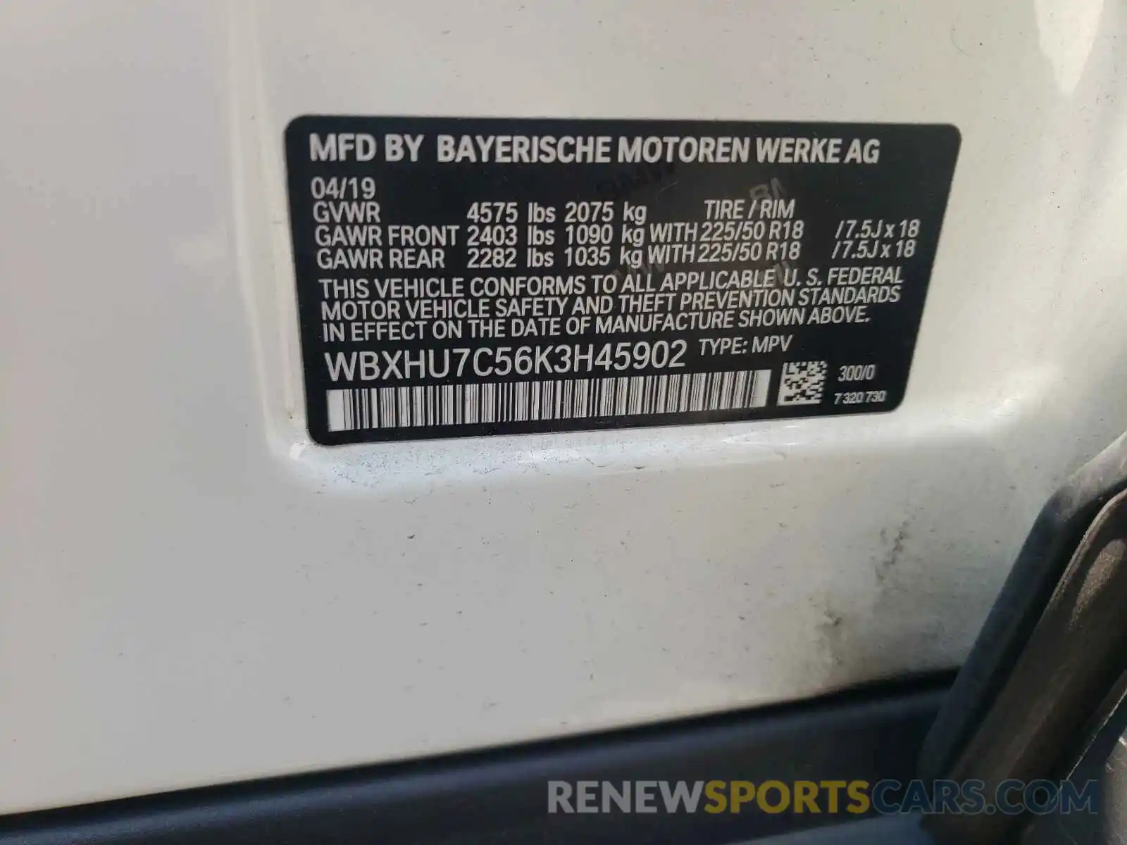 10 Photograph of a damaged car WBXHU7C56K3H45902 BMW X1 2019