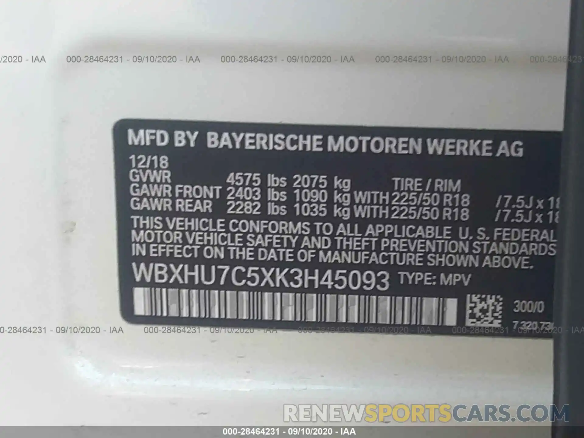 9 Photograph of a damaged car WBXHU7C5XK3H45093 BMW X1 2019