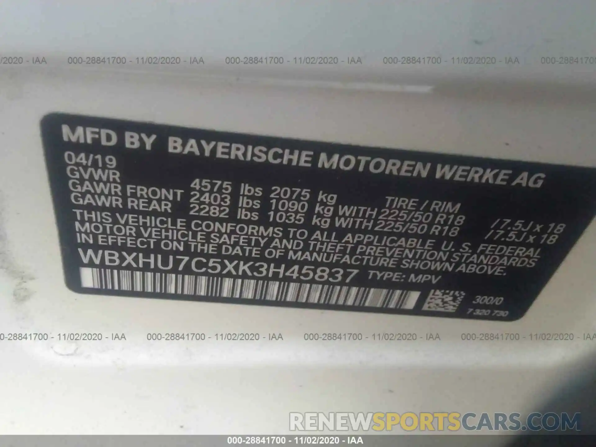 9 Photograph of a damaged car WBXHU7C5XK3H45837 BMW X1 2019