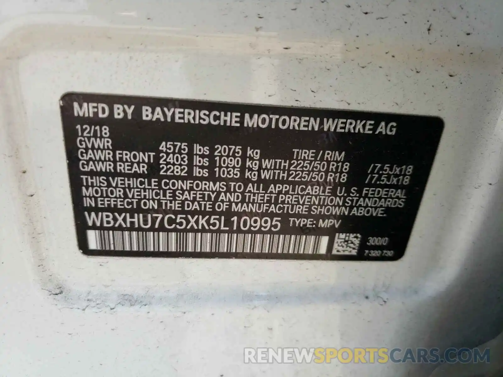 10 Photograph of a damaged car WBXHU7C5XK5L10995 BMW X1 2019