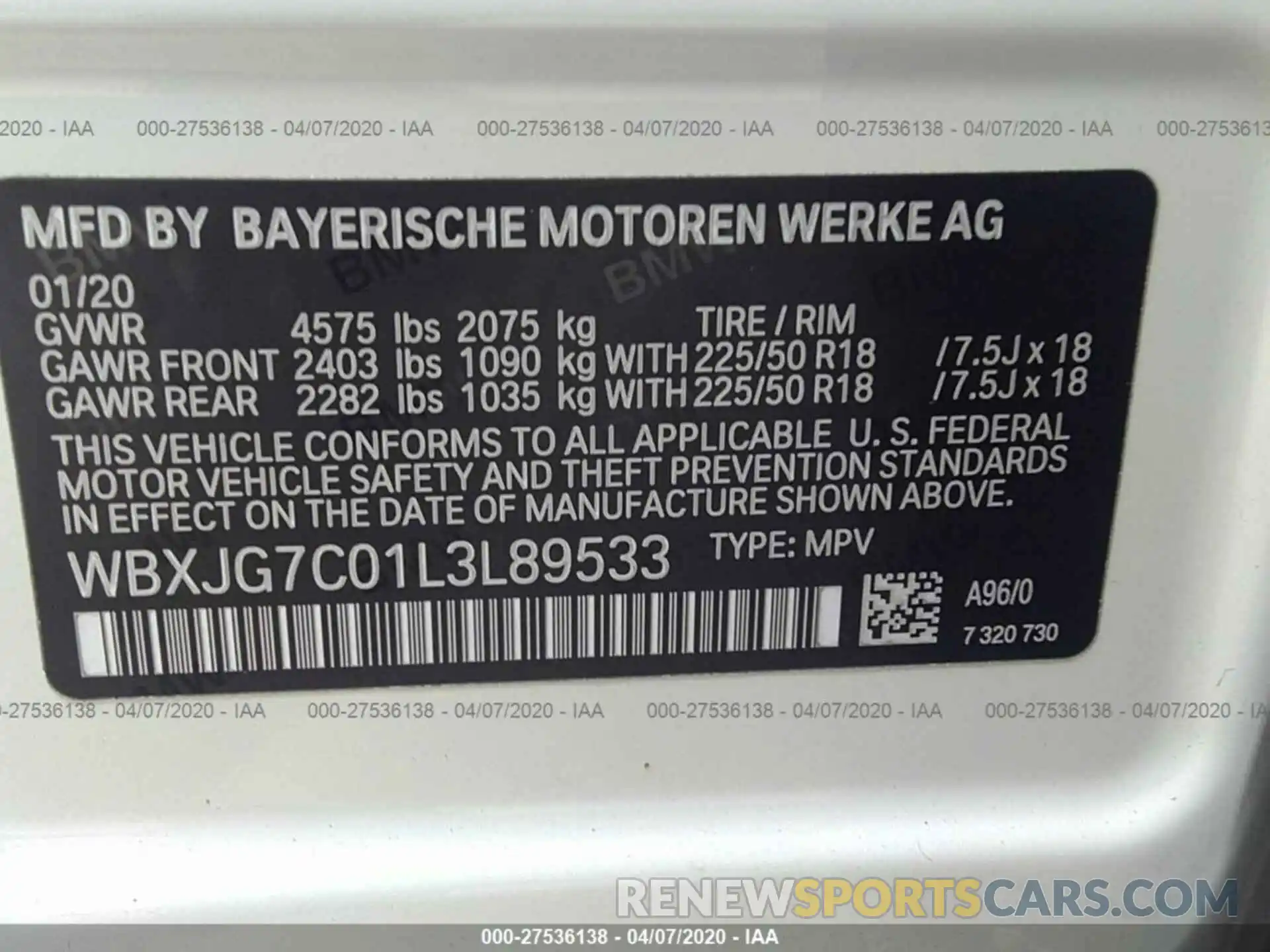 9 Photograph of a damaged car WBXJG7C01L3L89533 BMW X1 2020