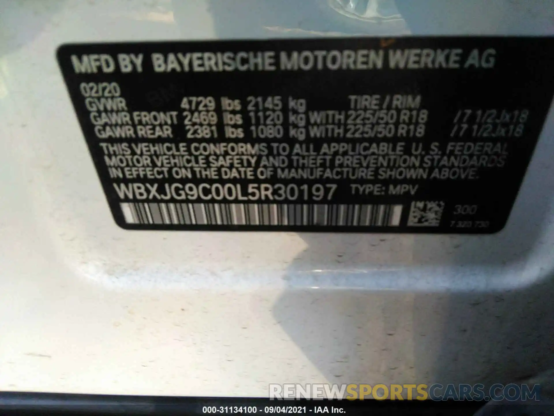 9 Фотография поврежденного автомобиля WBXJG9C00L5R30197 BMW X1 2020