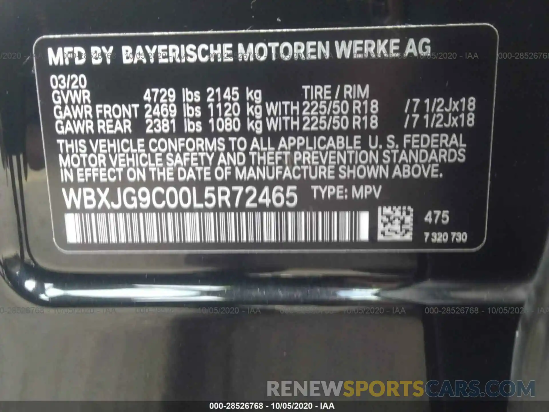 9 Photograph of a damaged car WBXJG9C00L5R72465 BMW X1 2020