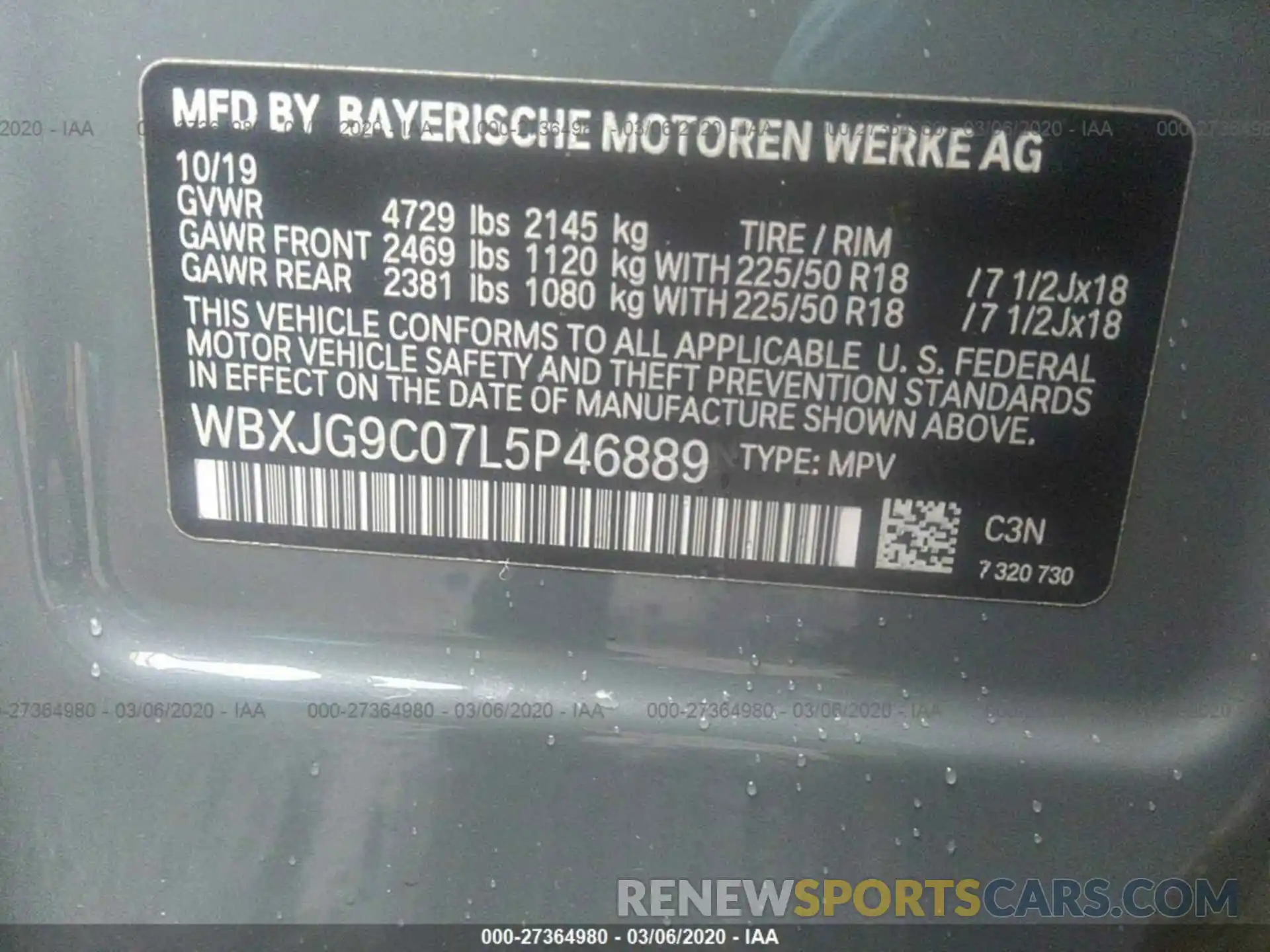 9 Фотография поврежденного автомобиля WBXJG9C07L5P46889 BMW X1 2020