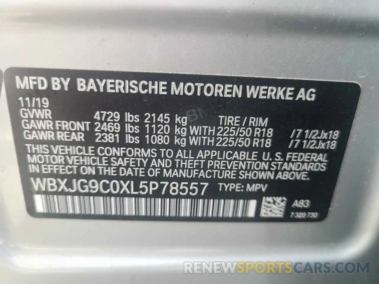 10 Photograph of a damaged car WBXJG9C0XL5P78557 BMW X1 2020