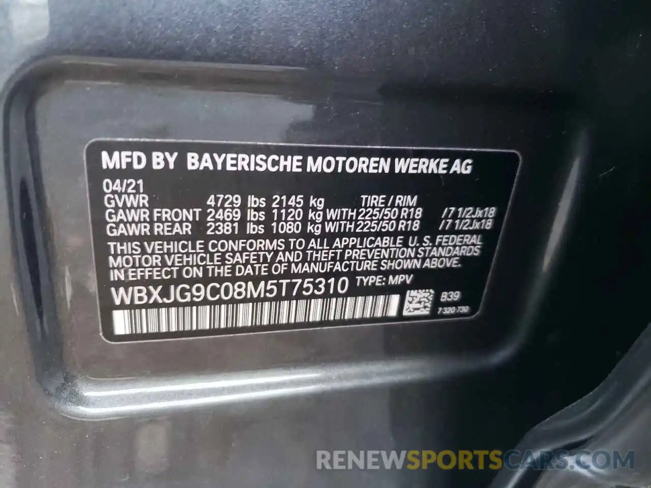 10 Фотография поврежденного автомобиля WBXJG9C08M5T75310 BMW X1 2021