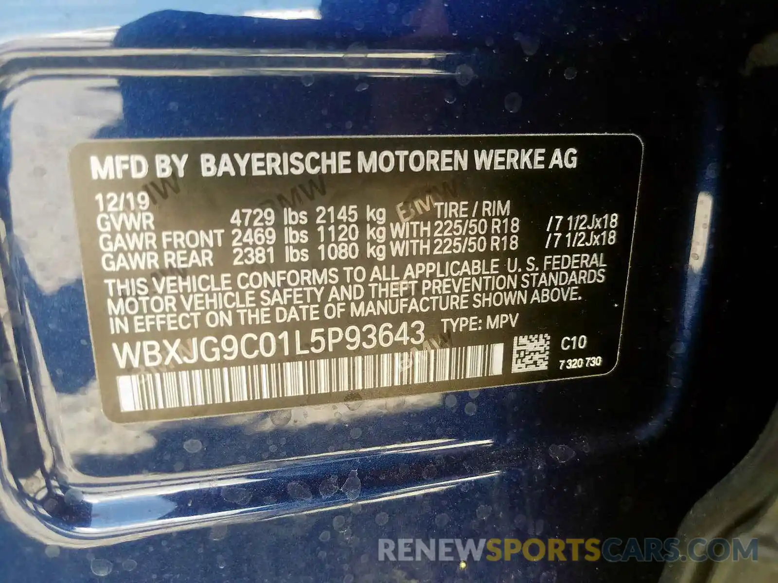 10 Photograph of a damaged car WBXJG9C01L5P93643 BMW X1 XDRIVE2 2020
