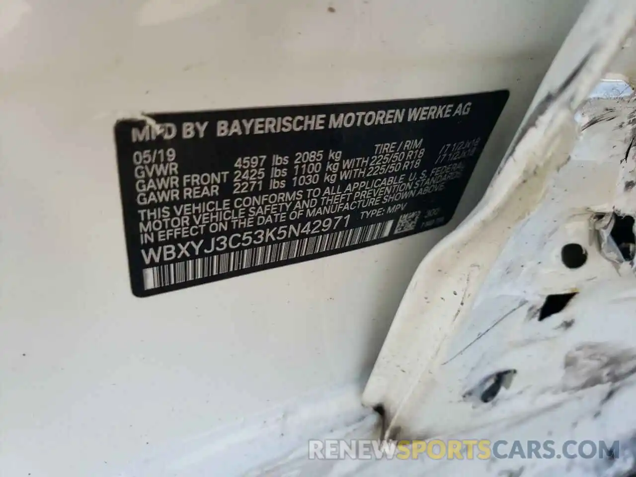 10 Photograph of a damaged car WBXYJ3C53K5N42971 BMW X2 2019