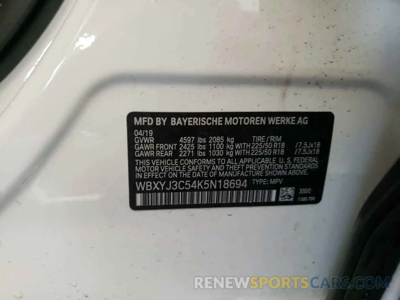 10 Photograph of a damaged car WBXYJ3C54K5N18694 BMW X2 2019