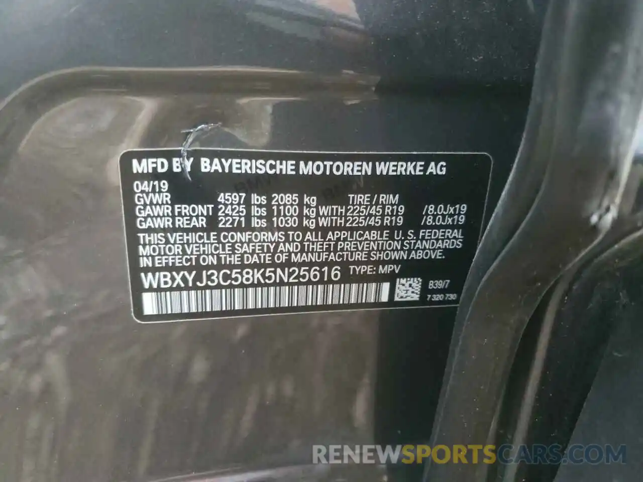 10 Photograph of a damaged car WBXYJ3C58K5N25616 BMW X2 2019