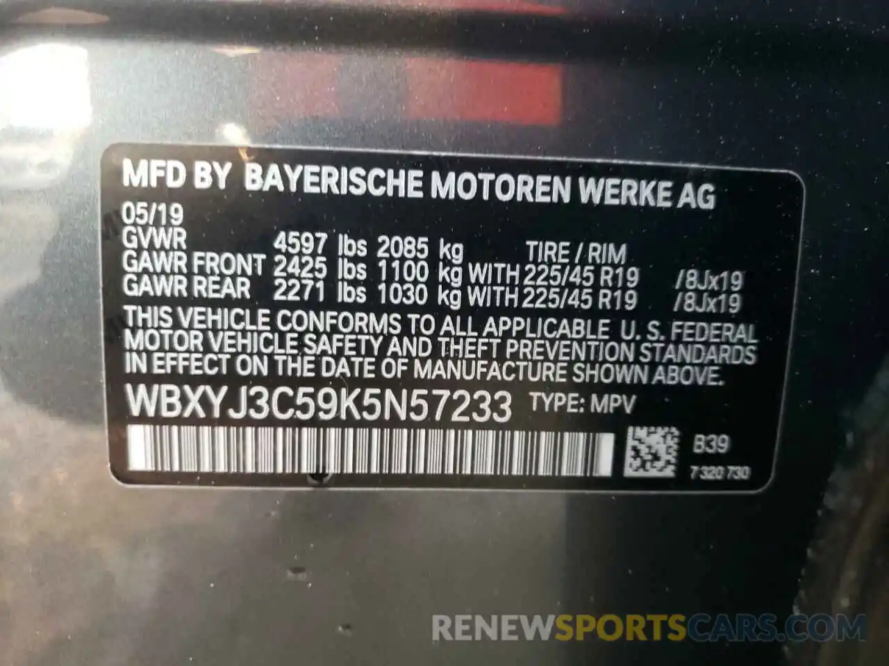 10 Photograph of a damaged car WBXYJ3C59K5N57233 BMW X2 2019