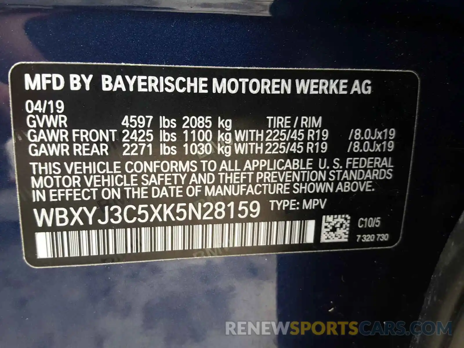 10 Photograph of a damaged car WBXYJ3C5XK5N28159 BMW X2 2019