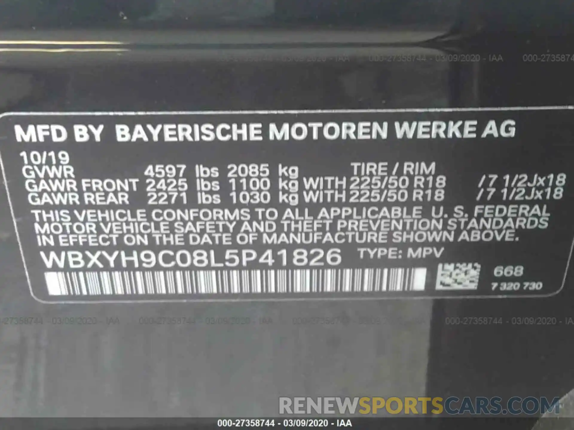 9 Photograph of a damaged car WBXYH9C08L5P41826 BMW X2 2020