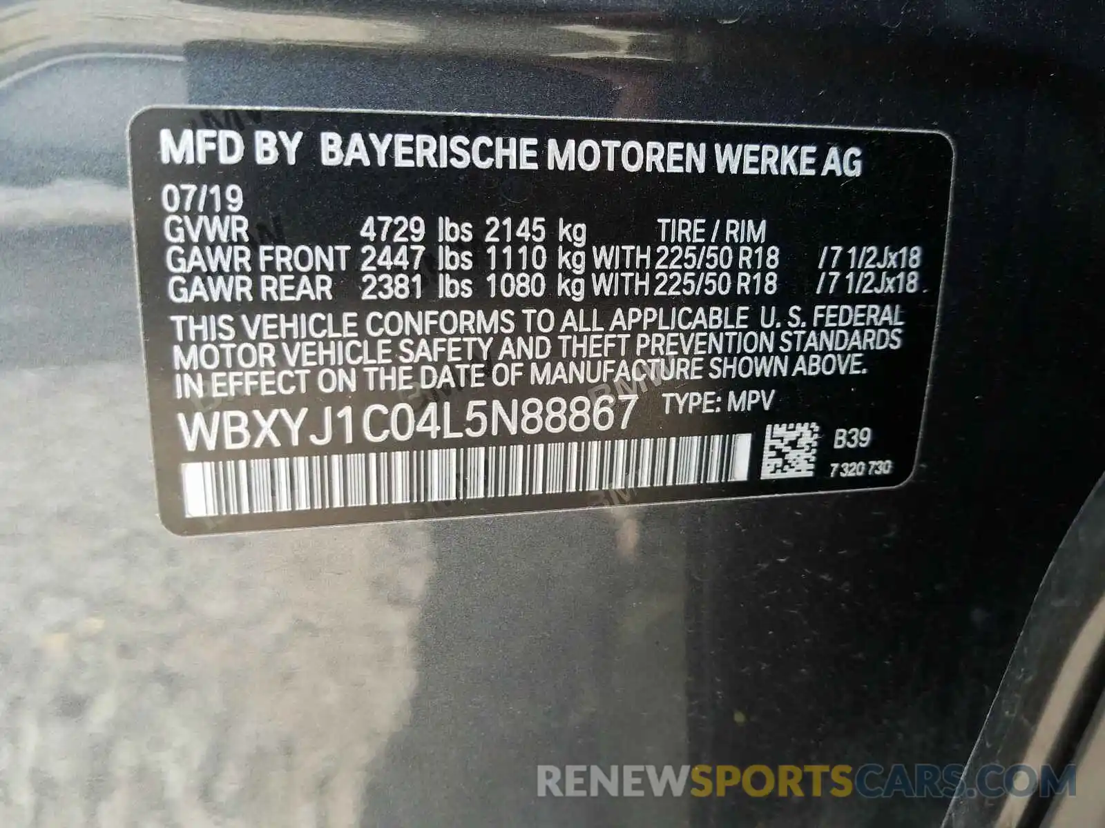 10 Photograph of a damaged car WBXYJ1C04L5N88867 BMW X2 2020