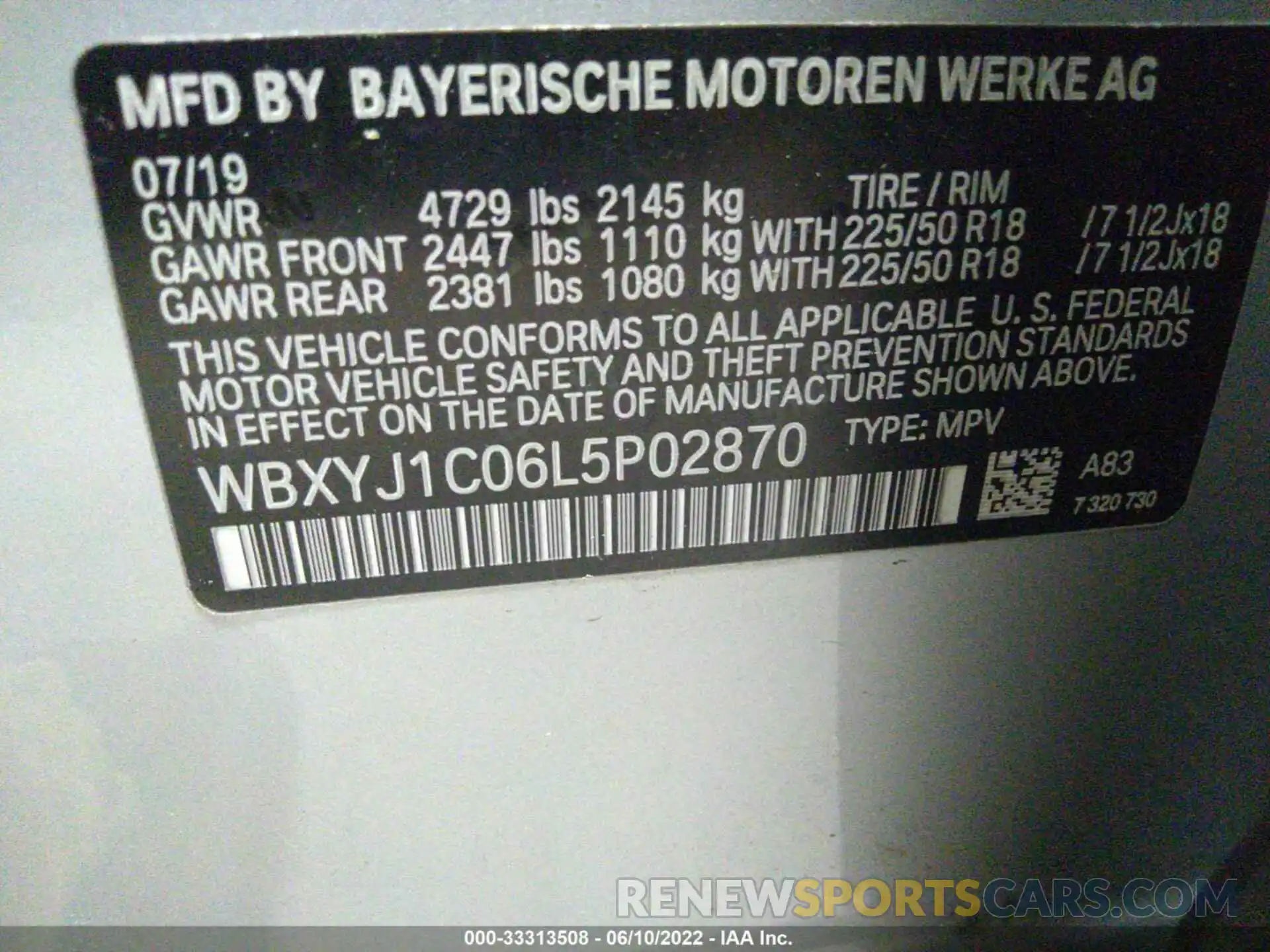 9 Photograph of a damaged car WBXYJ1C06L5P02870 BMW X2 2020