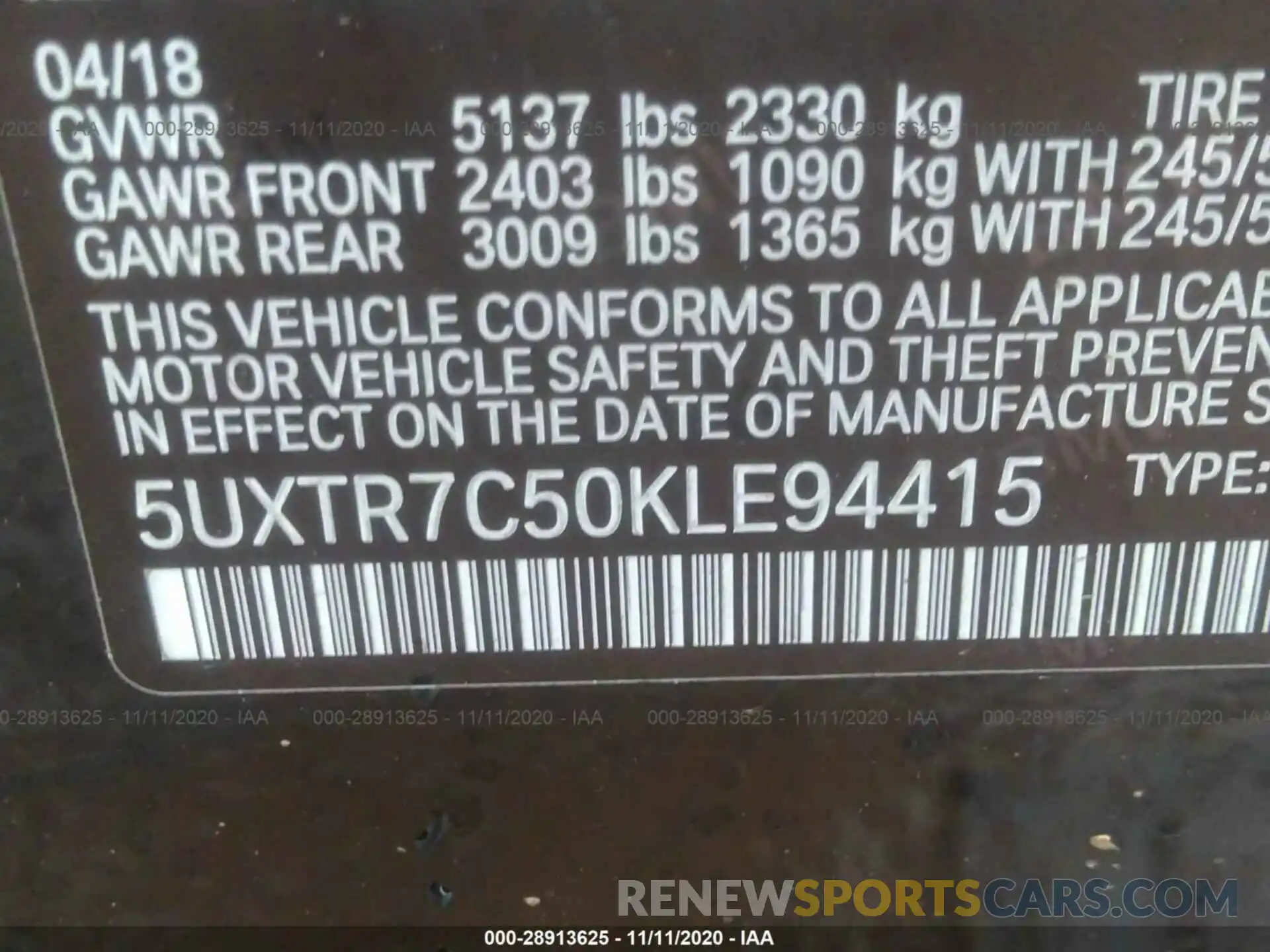 9 Photograph of a damaged car 5UXTR7C50KLE94415 BMW X3 2019
