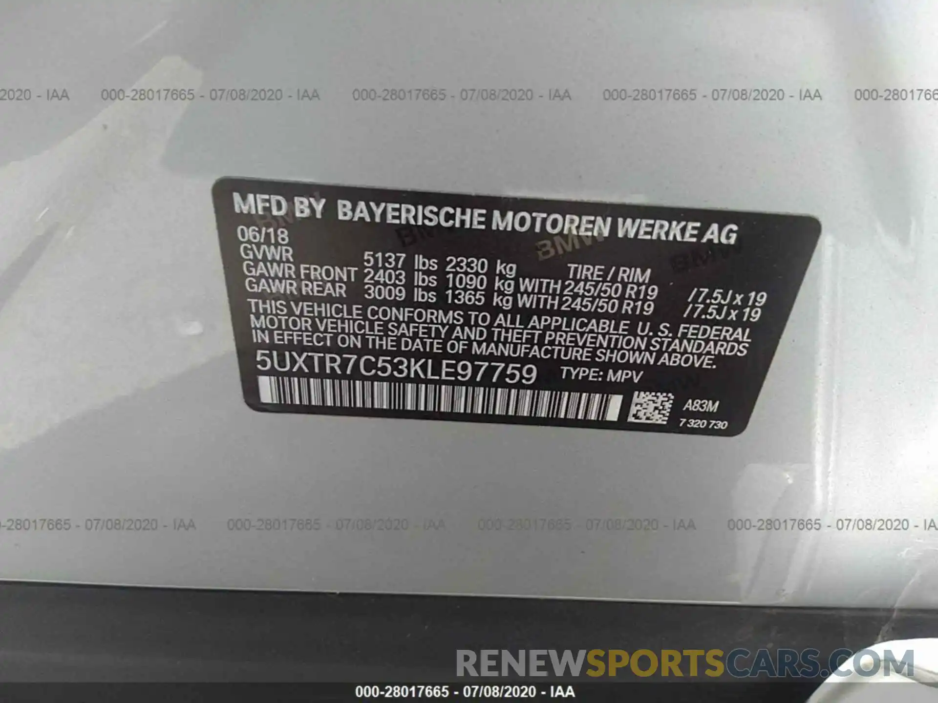 9 Photograph of a damaged car 5UXTR7C53KLE97759 BMW X3 2019