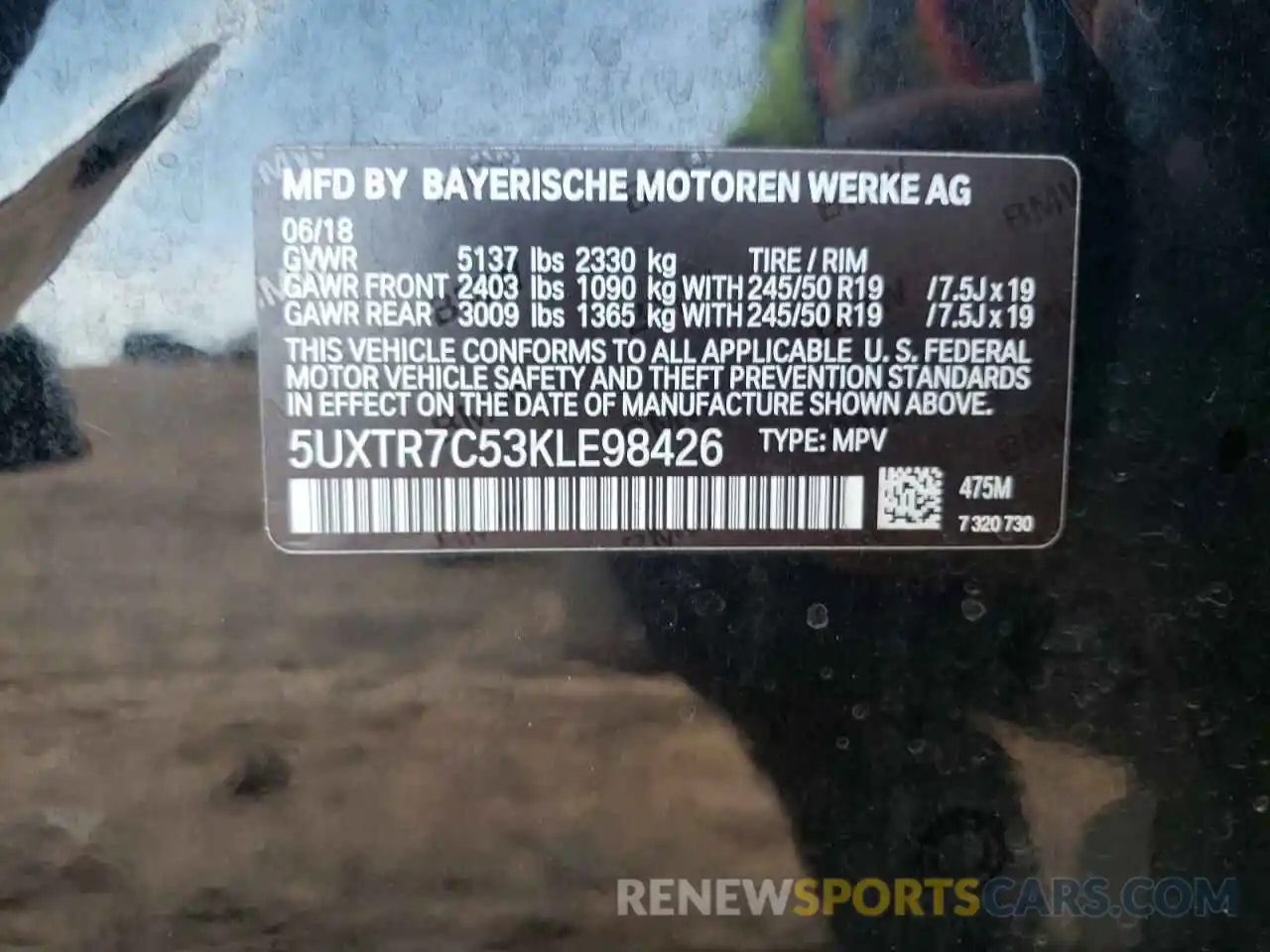 10 Photograph of a damaged car 5UXTR7C53KLE98426 BMW X3 2019