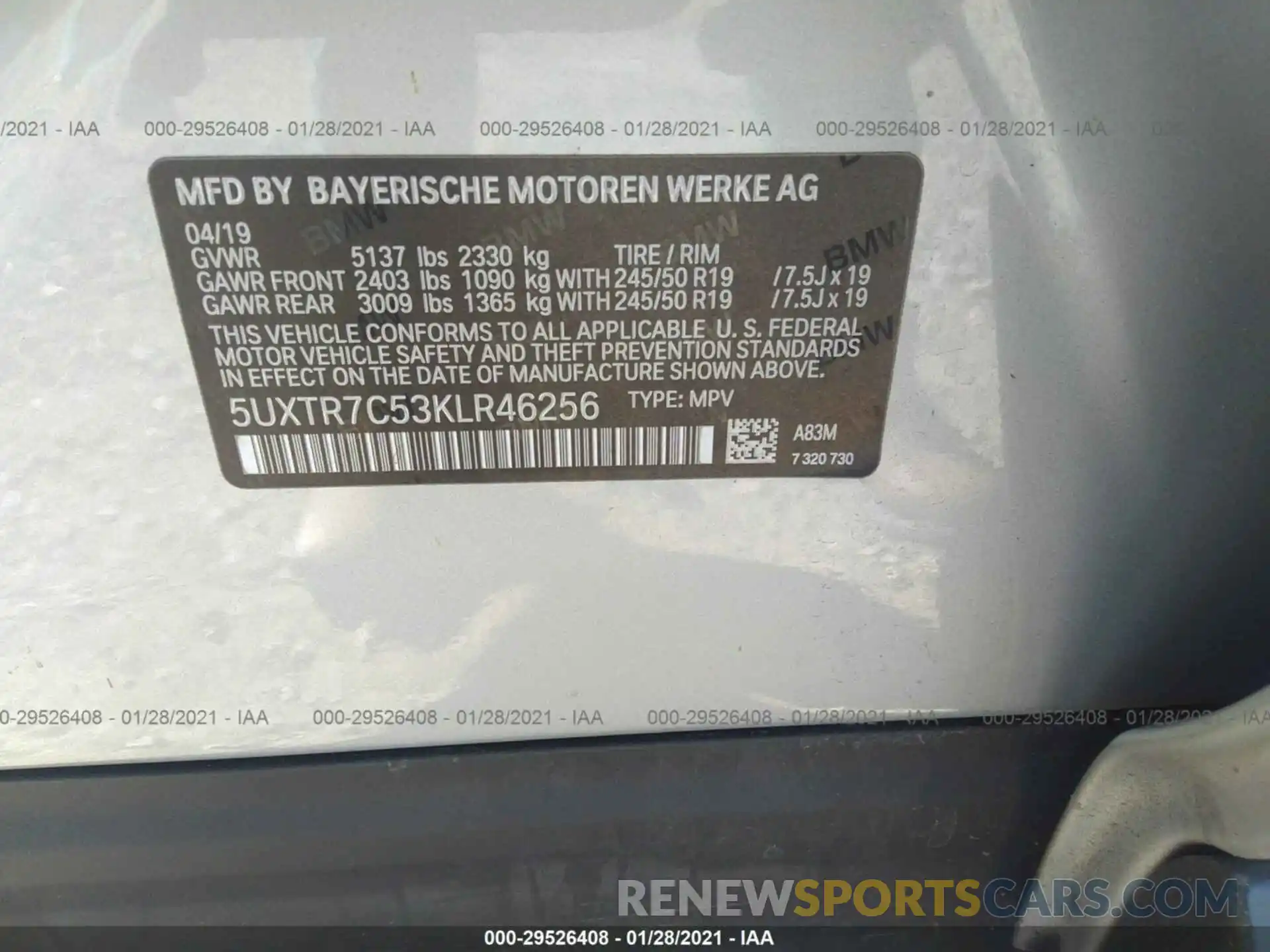 9 Photograph of a damaged car 5UXTR7C53KLR46256 BMW X3 2019