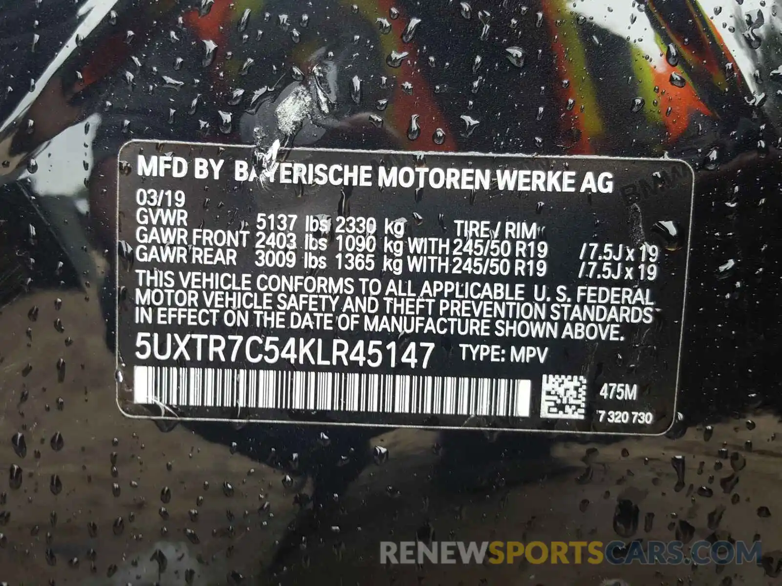 10 Photograph of a damaged car 5UXTR7C54KLR45147 BMW X3 2019