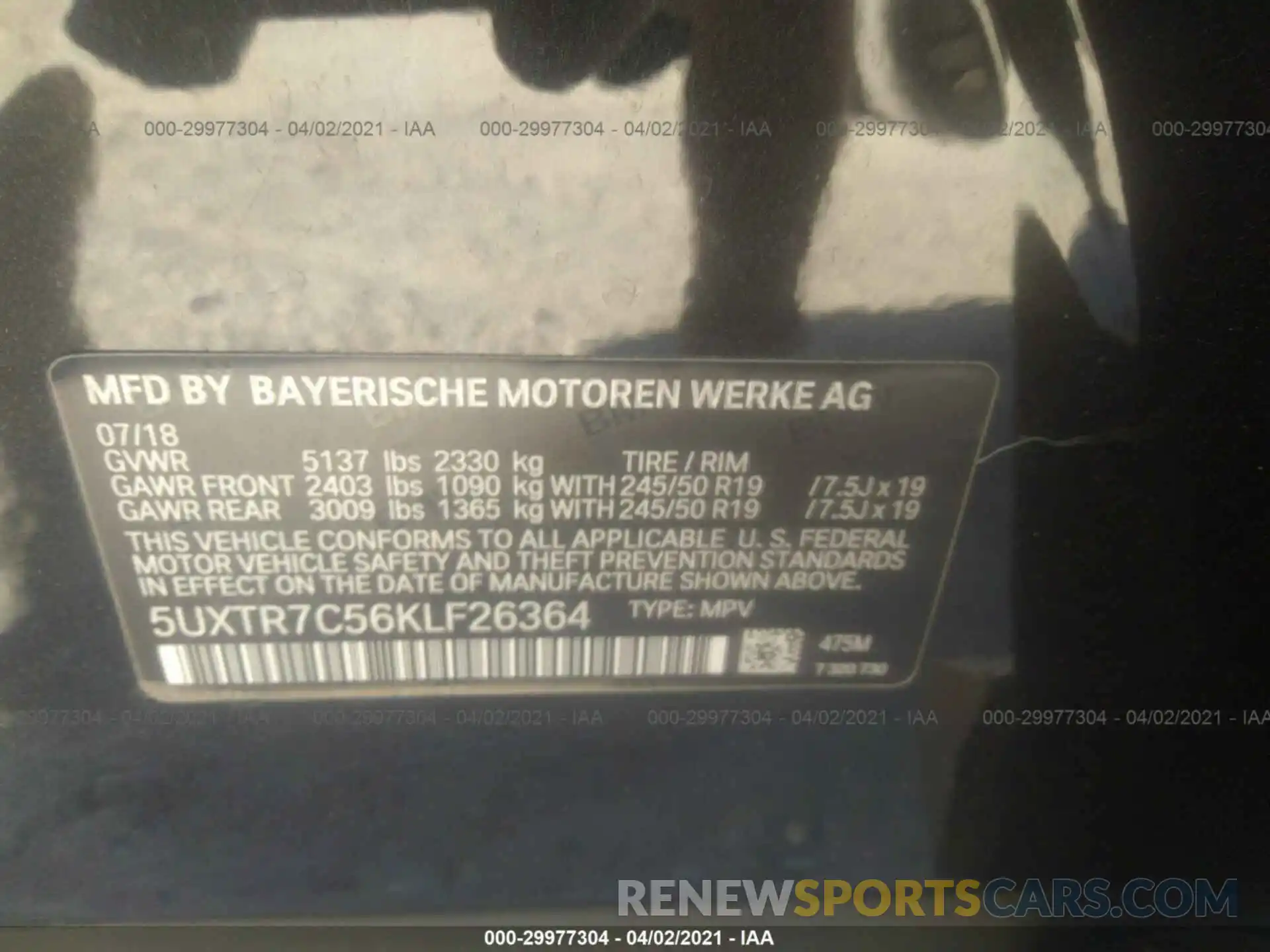 9 Фотография поврежденного автомобиля 5UXTR7C56KLF26364 BMW X3 2019