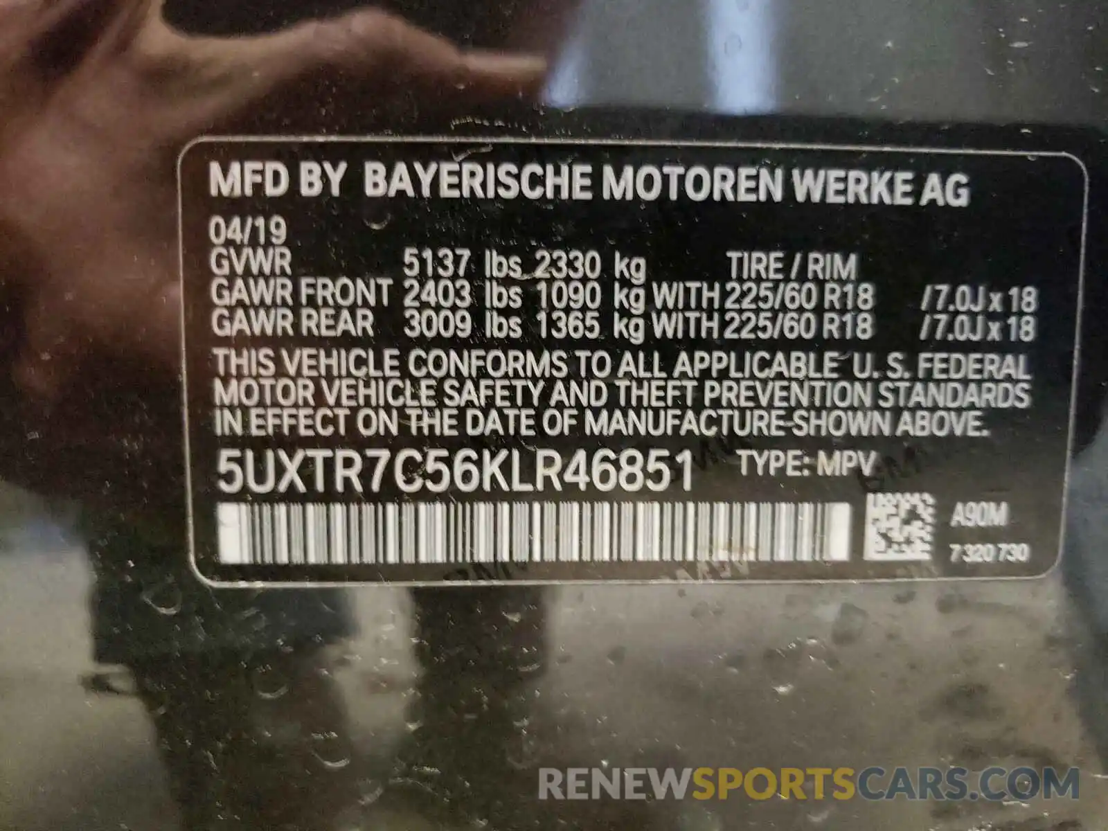 10 Фотография поврежденного автомобиля 5UXTR7C56KLR46851 BMW X3 2019