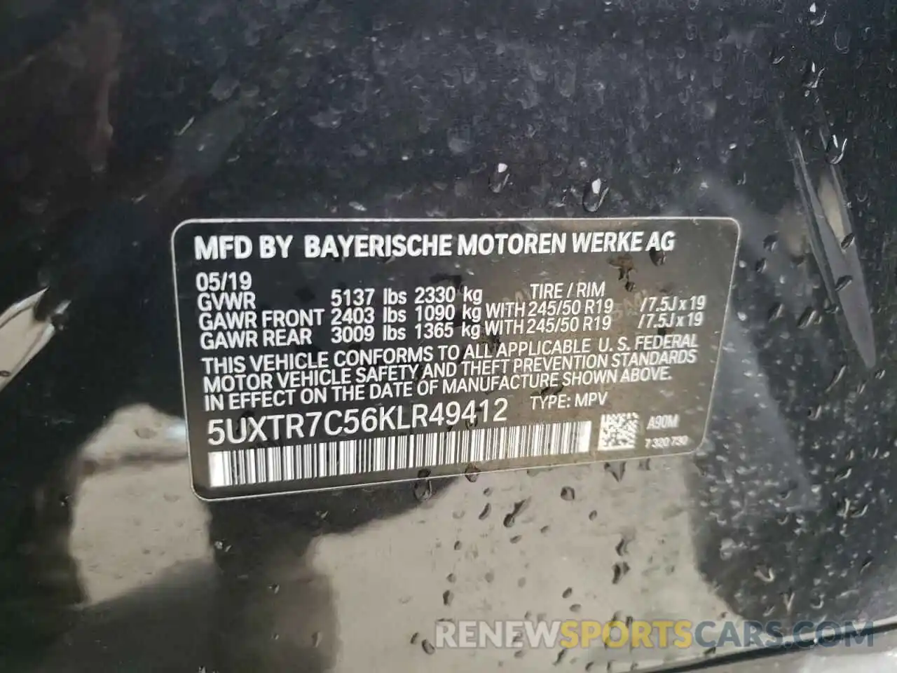 12 Photograph of a damaged car 5UXTR7C56KLR49412 BMW X3 2019