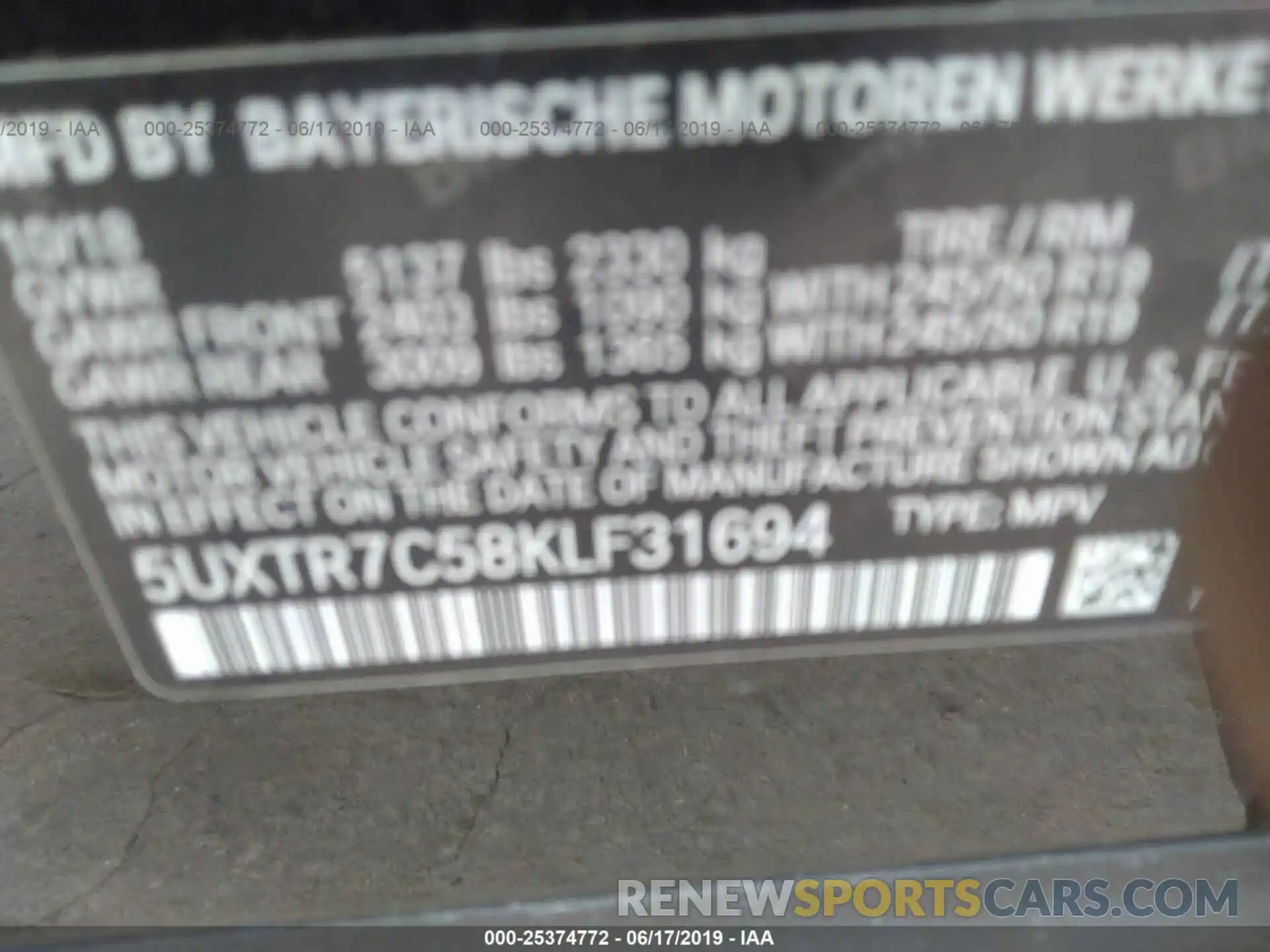 9 Photograph of a damaged car 5UXTR7C58KLF31694 BMW X3 2019