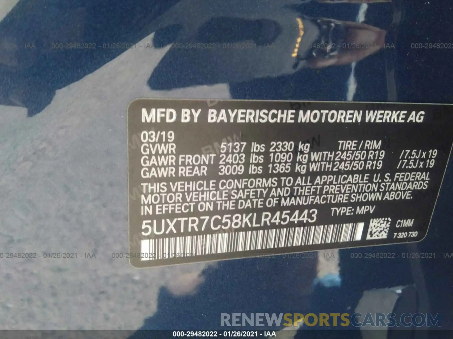 9 Фотография поврежденного автомобиля 5UXTR7C58KLR45443 BMW X3 2019