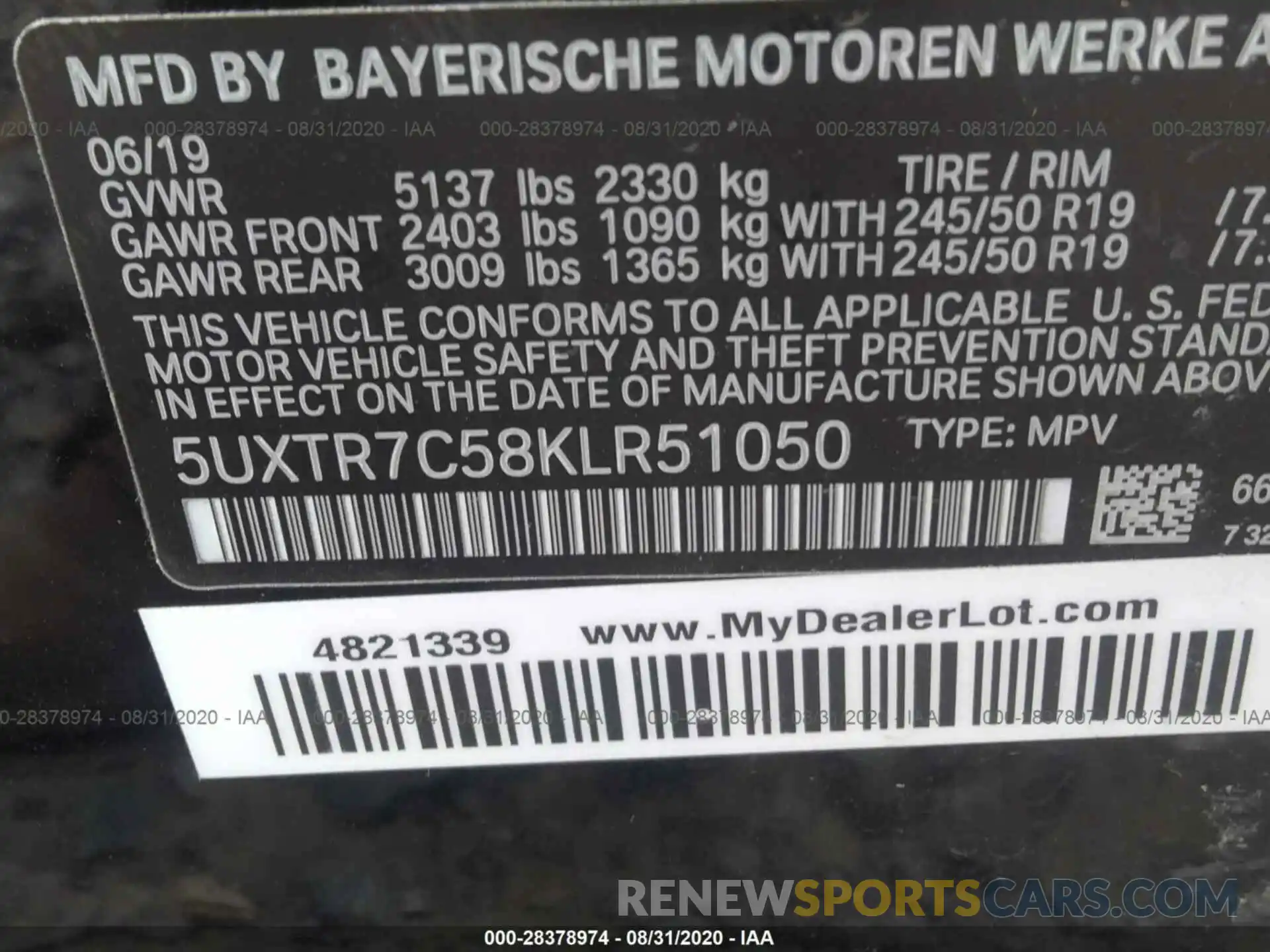 9 Фотография поврежденного автомобиля 5UXTR7C58KLR51050 BMW X3 2019
