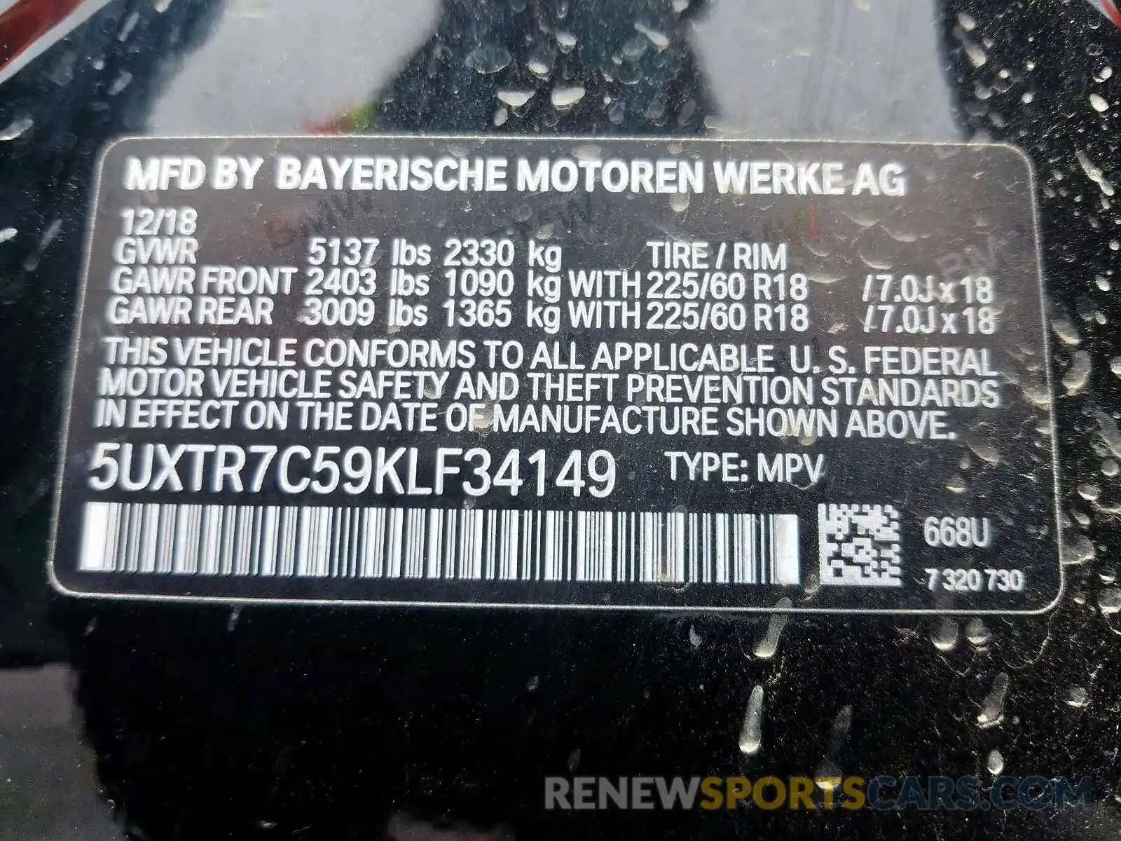 10 Photograph of a damaged car 5UXTR7C59KLF34149 BMW X3 2019