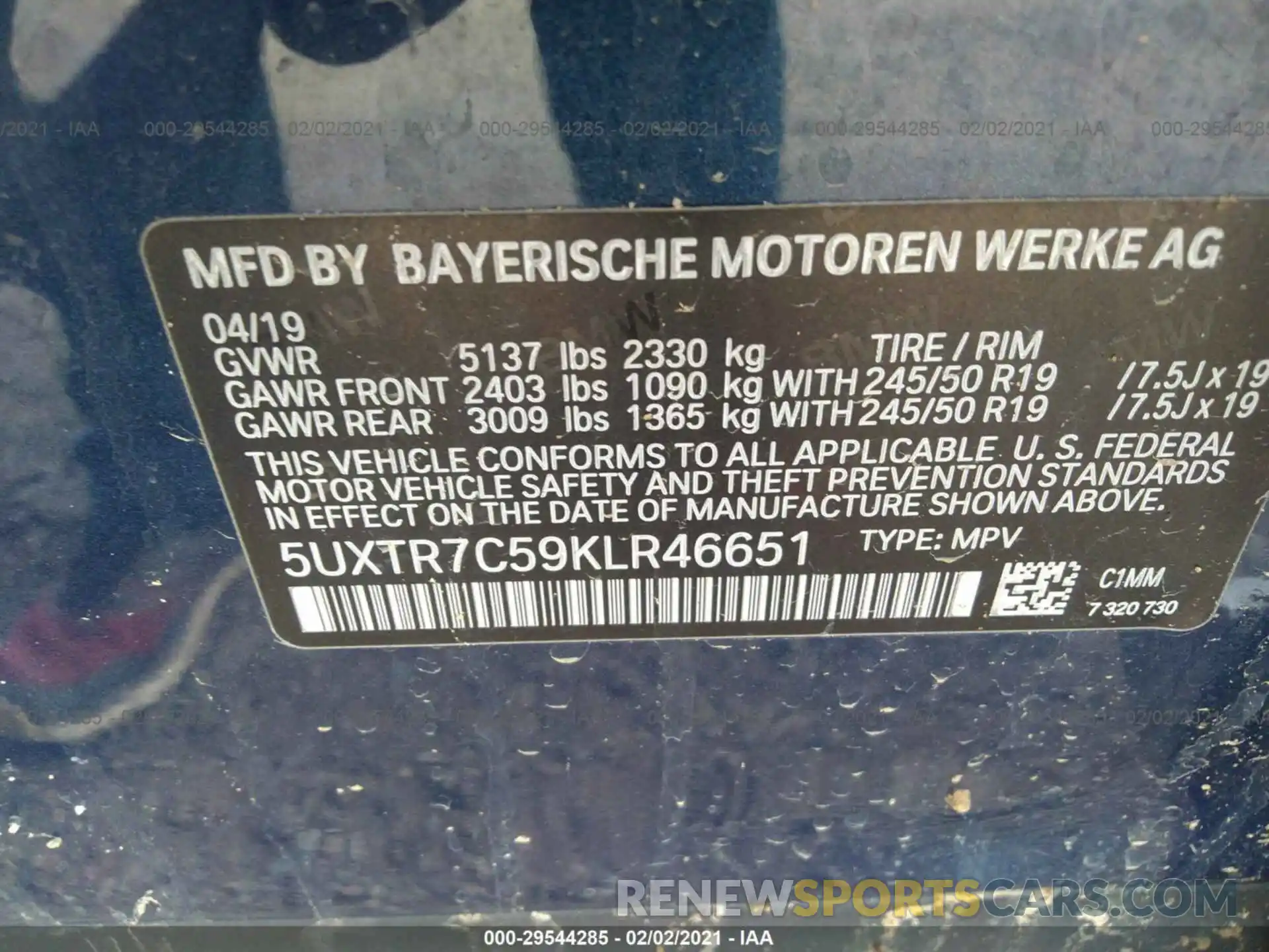 9 Фотография поврежденного автомобиля 5UXTR7C59KLR46651 BMW X3 2019