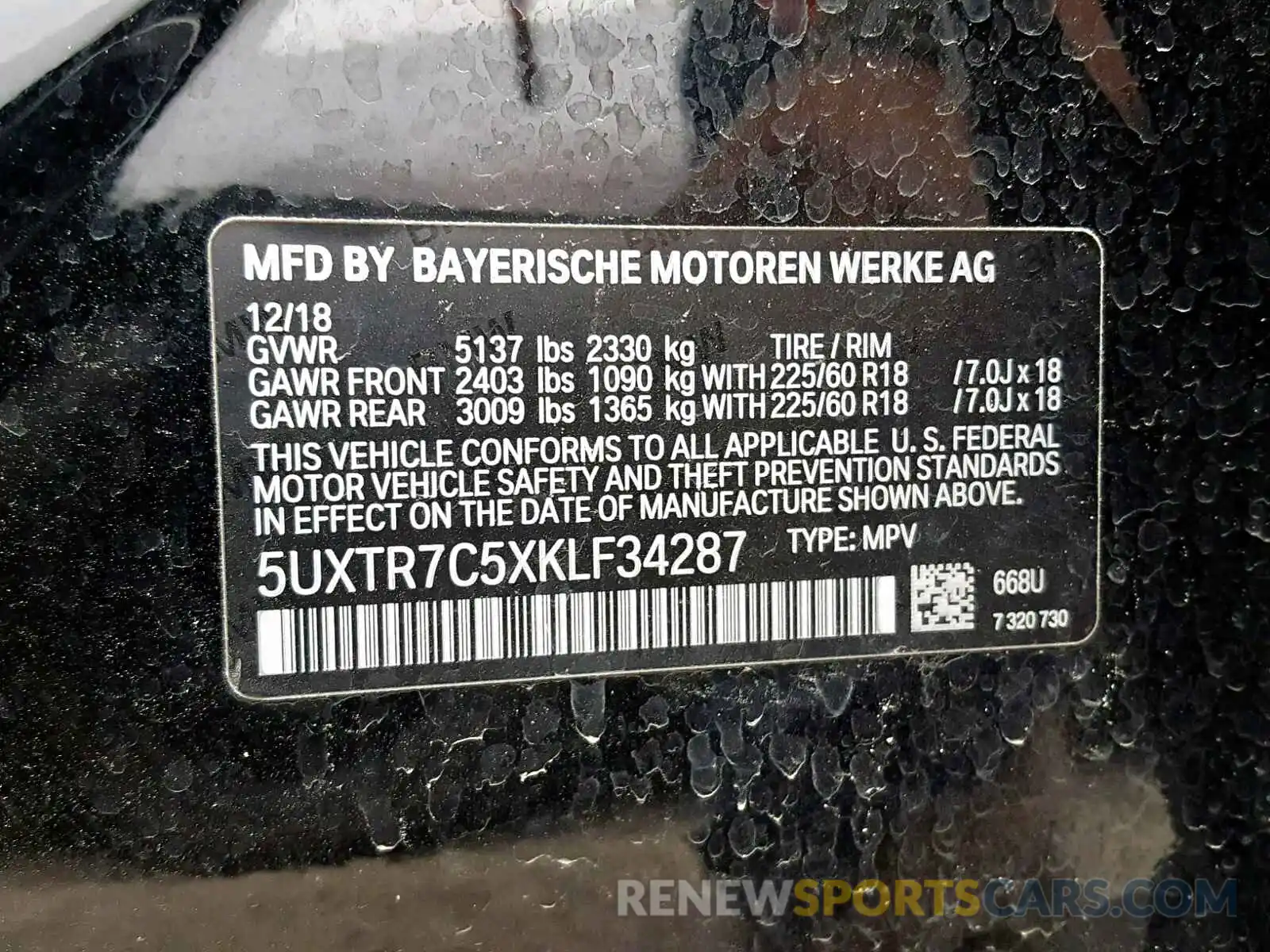 10 Photograph of a damaged car 5UXTR7C5XKLF34287 BMW X3 2019