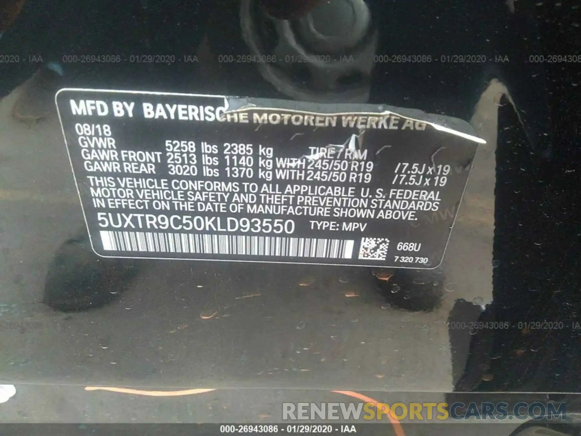 9 Photograph of a damaged car 5UXTR9C50KLD93550 BMW X3 2019