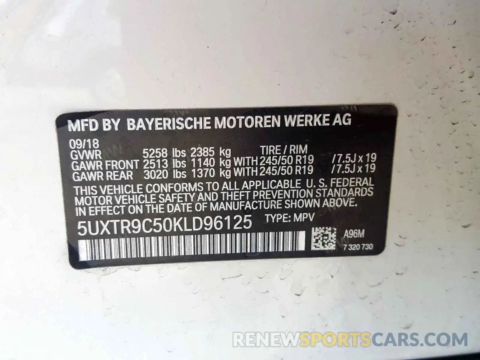 10 Фотография поврежденного автомобиля 5UXTR9C50KLD96125 BMW X3 2019