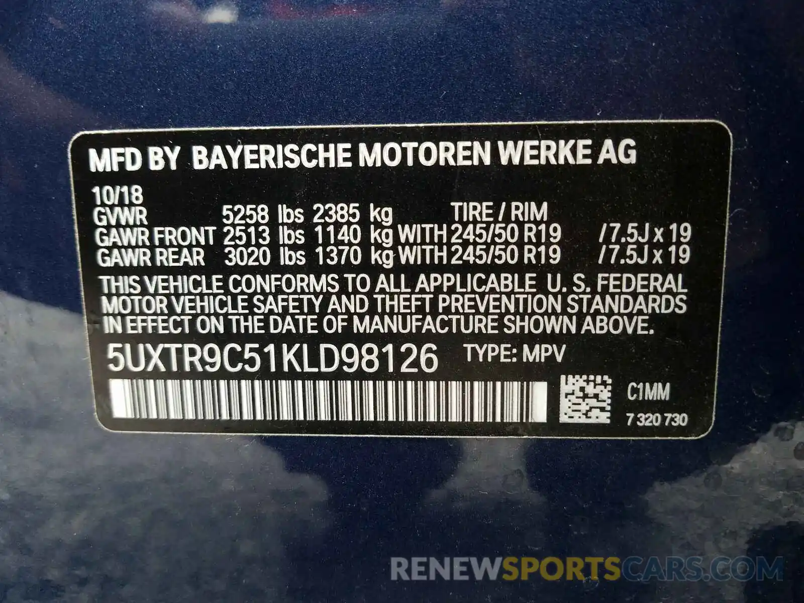 10 Фотография поврежденного автомобиля 5UXTR9C51KLD98126 BMW X3 2019
