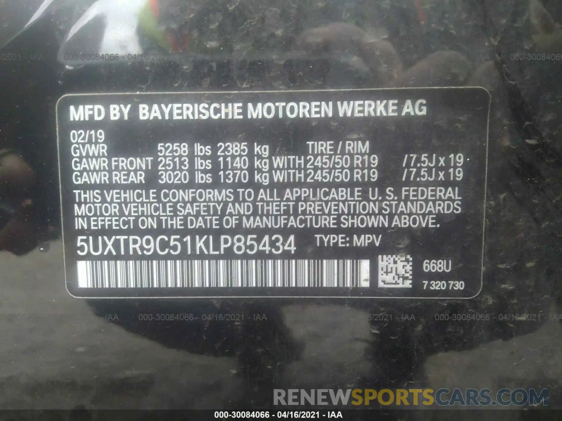9 Photograph of a damaged car 5UXTR9C51KLP85434 BMW X3 2019