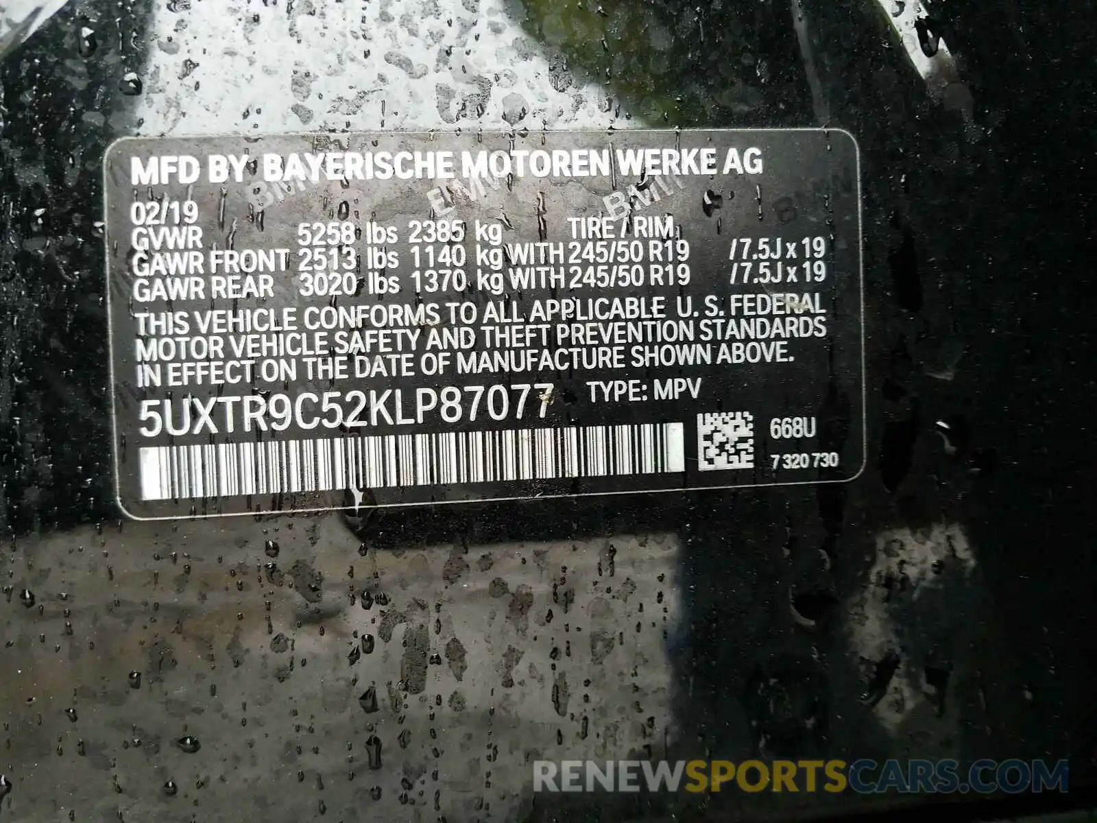10 Photograph of a damaged car 5UXTR9C52KLP87077 BMW X3 2019