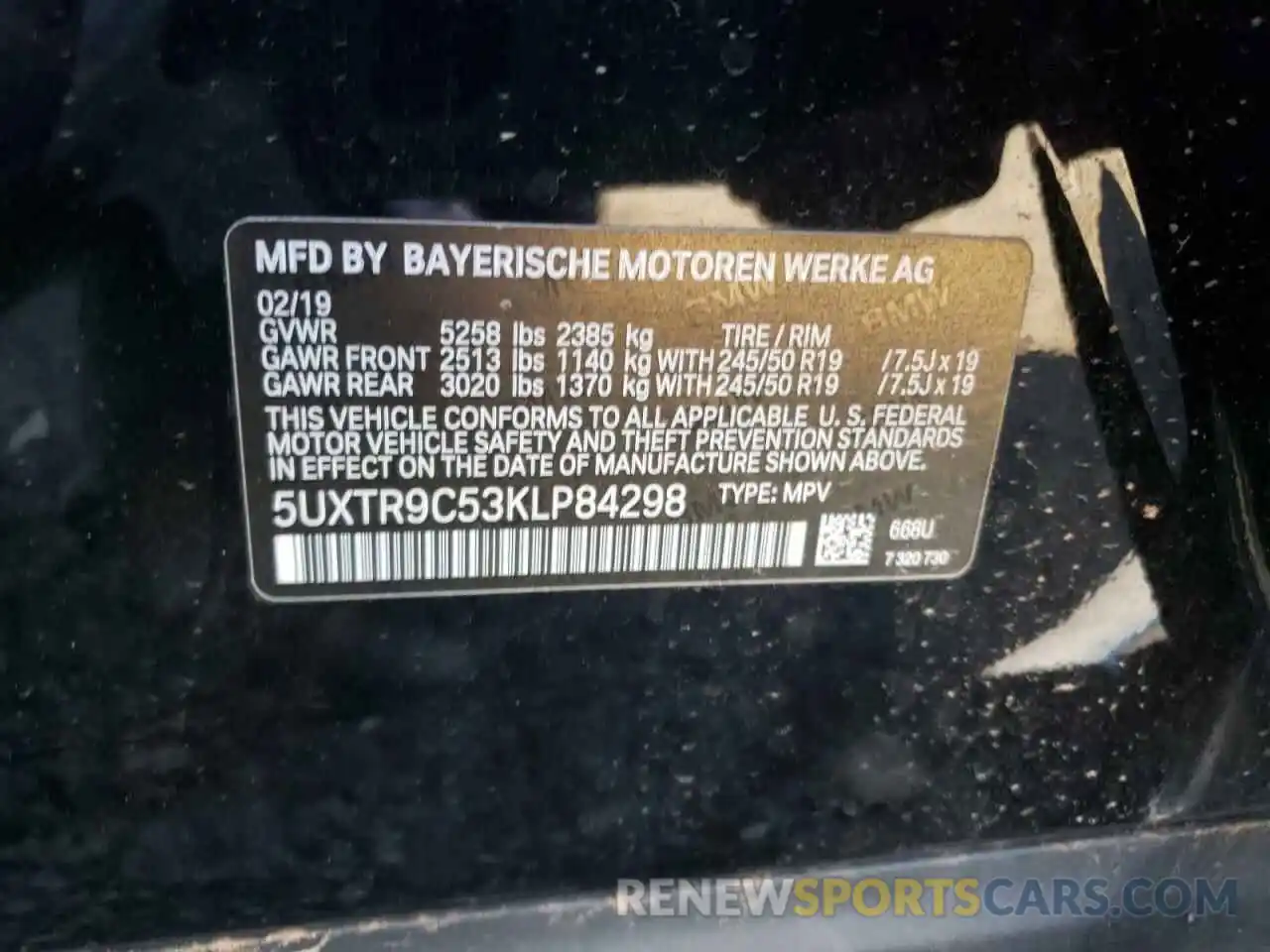 10 Photograph of a damaged car 5UXTR9C53KLP84298 BMW X3 2019