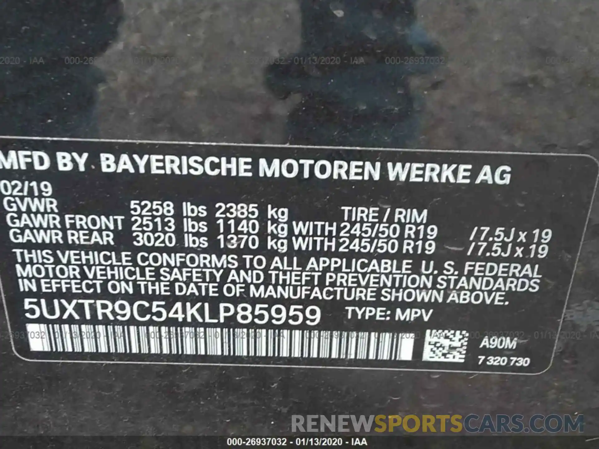 9 Photograph of a damaged car 5UXTR9C54KLP85959 BMW X3 2019