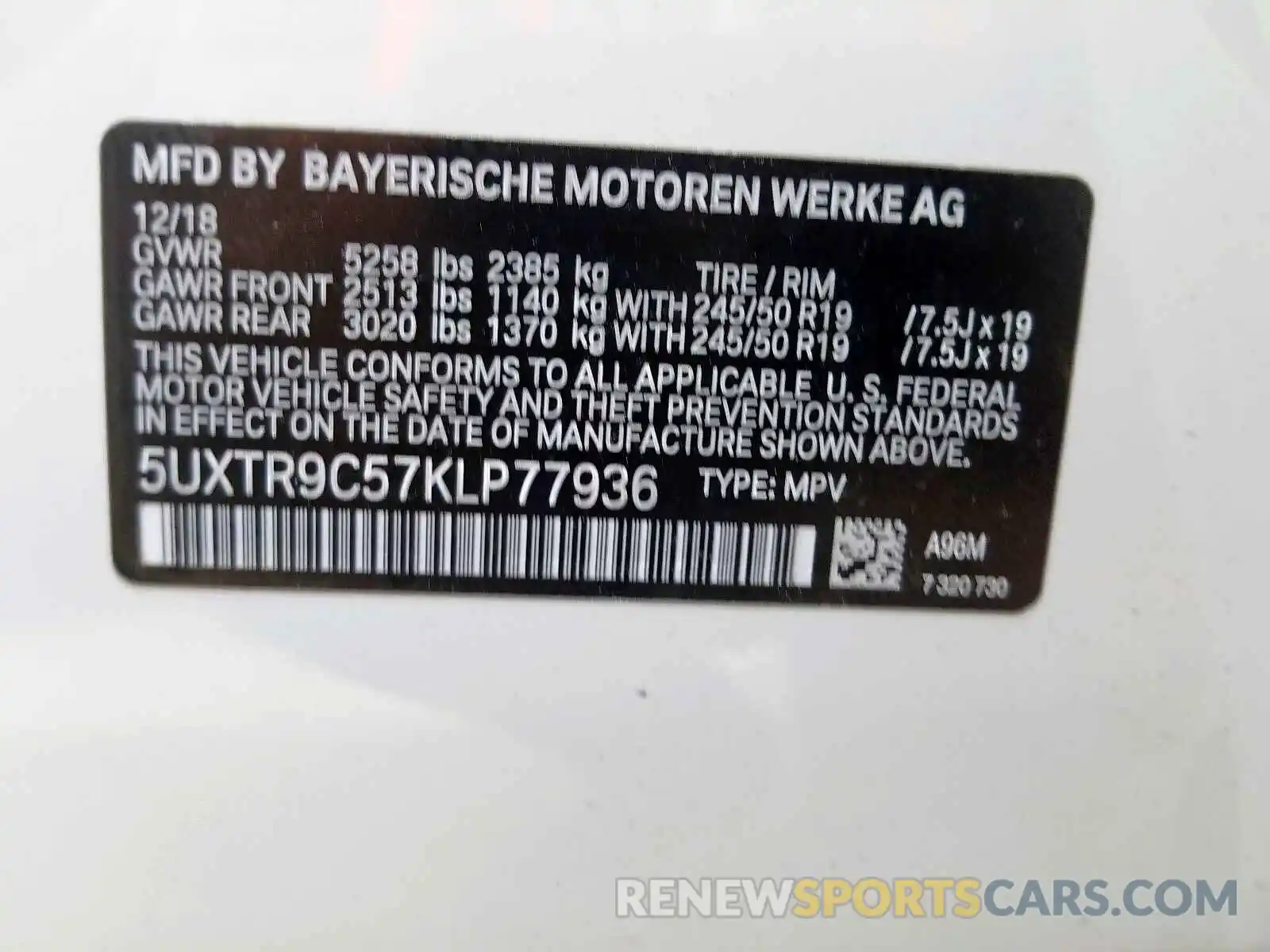 10 Photograph of a damaged car 5UXTR9C57KLP77936 BMW X3 2019