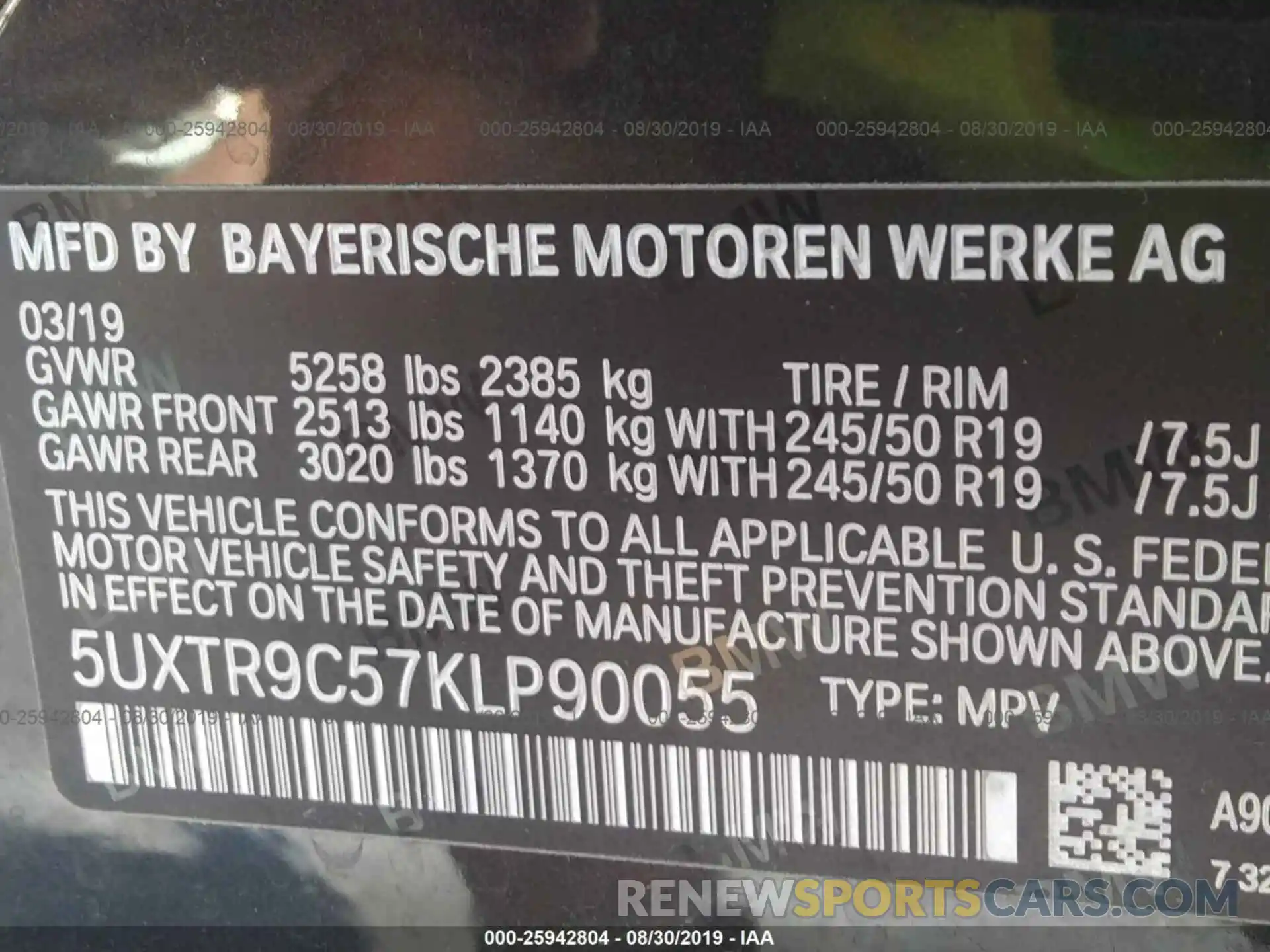 9 Photograph of a damaged car 5UXTR9C57KLP90055 BMW X3 2019