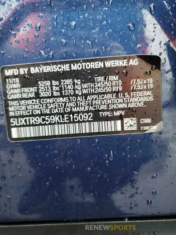 13 Фотография поврежденного автомобиля 5UXTR9C59KLE15092 BMW X3 2019