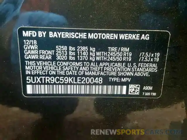 10 Фотография поврежденного автомобиля 5UXTR9C59KLE20048 BMW X3 2019