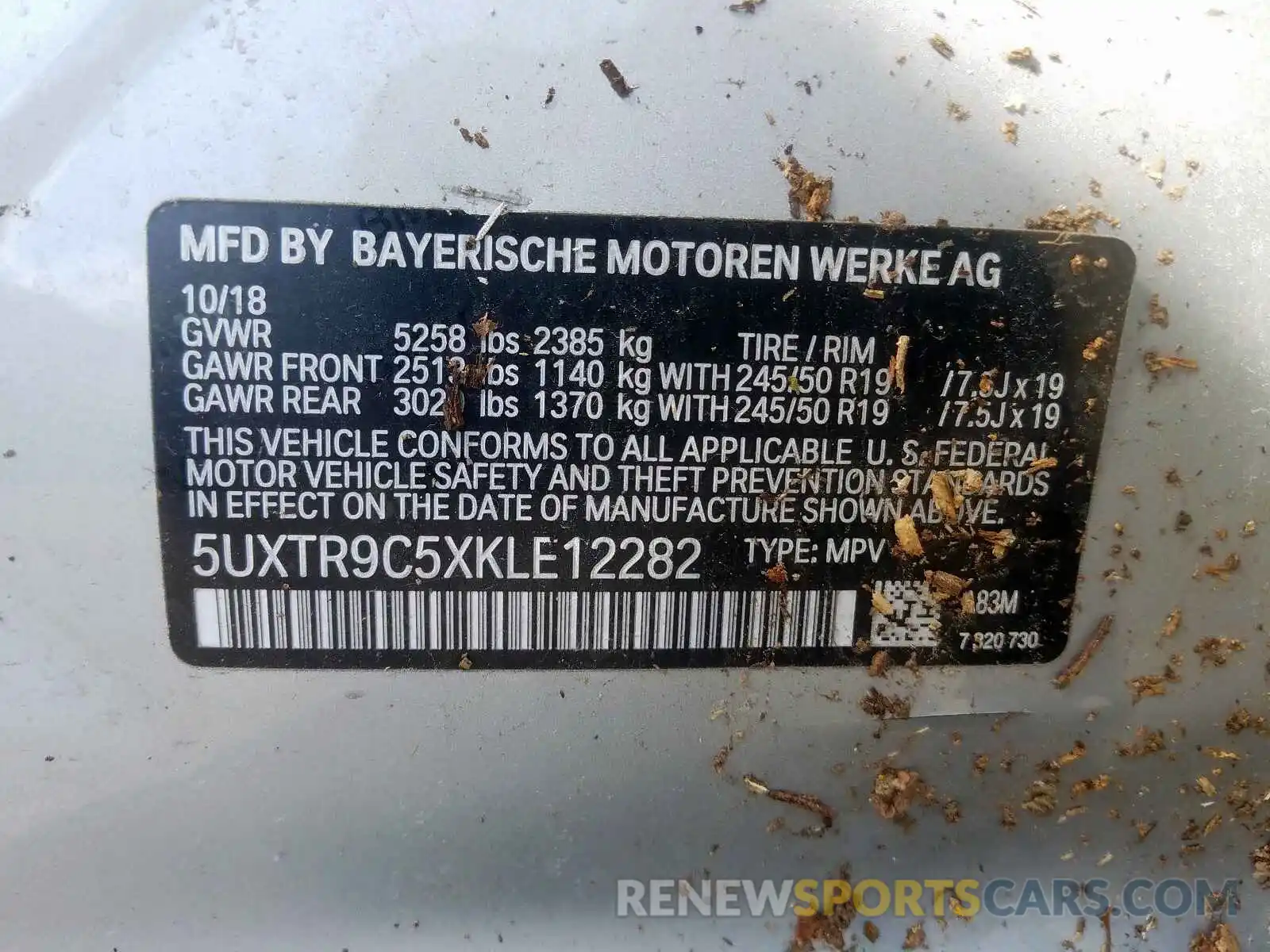 10 Photograph of a damaged car 5UXTR9C5XKLE12282 BMW X3 2019