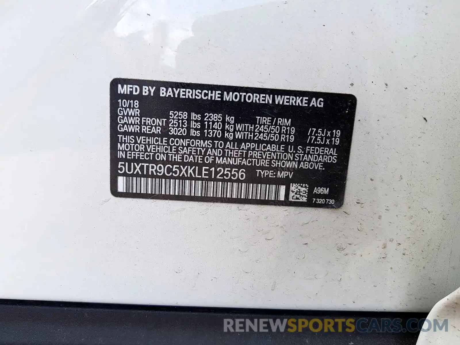 10 Photograph of a damaged car 5UXTR9C5XKLE12556 BMW X3 2019
