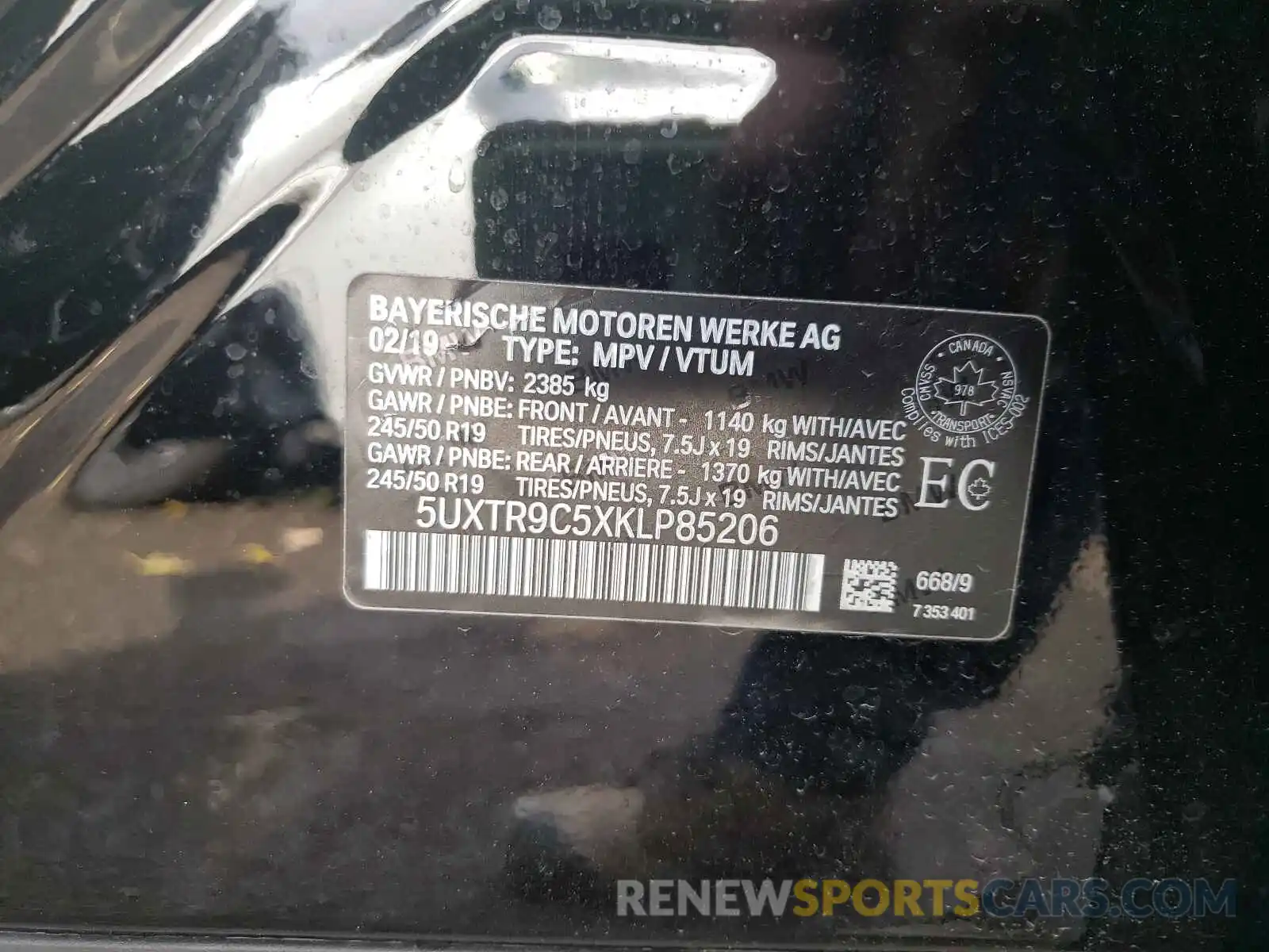 10 Photograph of a damaged car 5UXTR9C5XKLP85206 BMW X3 2019